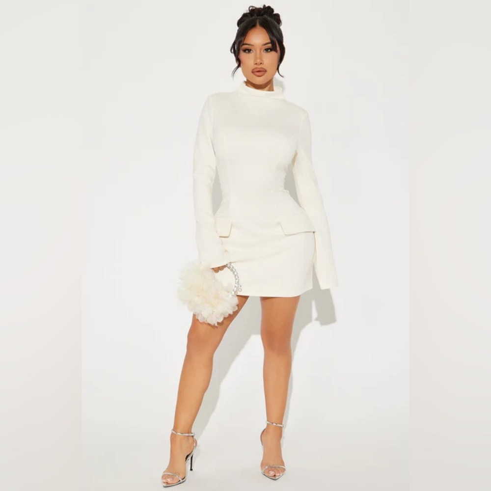 Fashionnova Elegant White Long Sleeve Dress